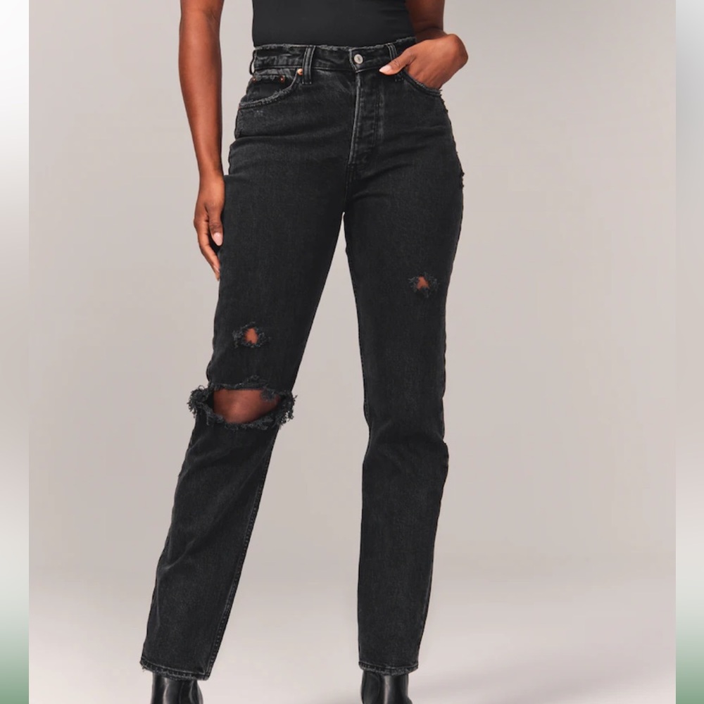 Abercrombie & Fitch High Rise Black Ripped Curve Love Jeans